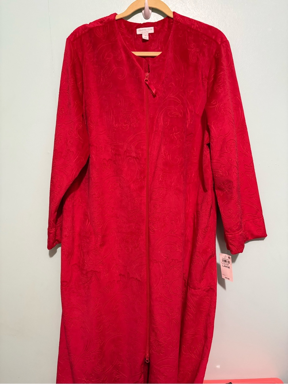 Charter Club Red Zip-Front Robe with Tone-on-Tone Paisley